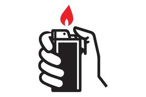 A hand holding a lighter with a flame in it vector
