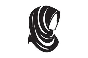 A black and white silhouette of a woman wearing a hijab vector