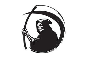 A black and white illustration of a grim reaper holding a scythe vector