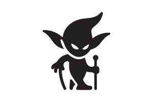 A black and white logo of a troll with a stick vector