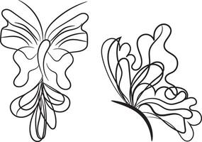Butterfly outline with linear flat details collection vector