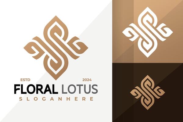 Golden logo letter S with lotus floral logos design symbol icon illustration