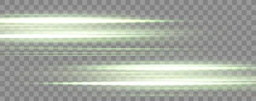 Speed rays, velocity light neon flow, zoom in motion effect, green glow speed lines, colorful light trails, stripes. vector