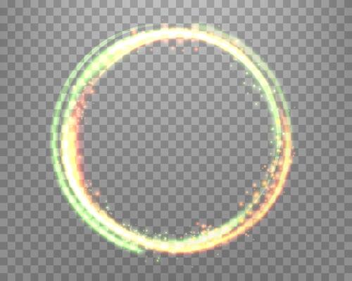 Green magic ring with glowing. Neon realistic energy flare halo ring. Abstract light effect