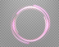 Pink magic ring with glowing sparkles. Neon realistic energy flare halo ring. Abstract light effect vector