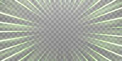 Radial speed rays, light neon flow, zoom in motion effect, green glow speed lines, colorful light trails, perspective stripes. vector