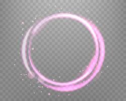 Pink magic ring with glowing sparkles. Neon realistic energy flare halo ring. Abstract light effect vector