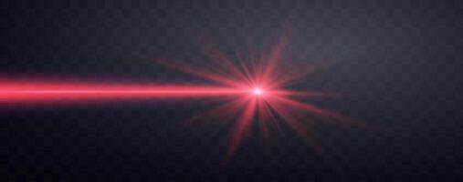 Red horizontal laser beam. Neon line, presentation pointer. Red glow flare light effect. vector