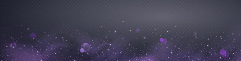 Purple glittering dots, particles, stars magic sparks. Glow flare light effect. Violet luminous points. vector