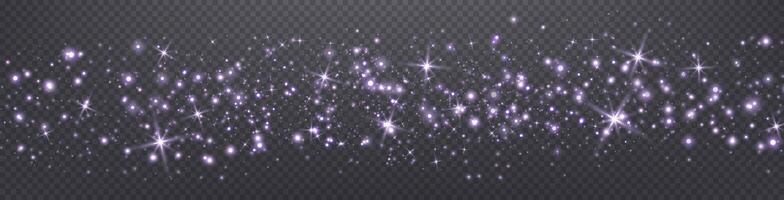 Purple glittering dots, particles, stars magic sparks. Glow flare light effect. Violet luminous points. vector