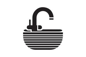 A black and white illustration of a sink with a faucet vector