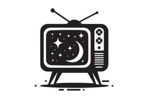Retro tv with stars and moon icon vector