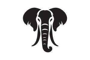 An elephant head is shown in black and white vector
