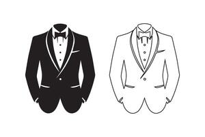 Two black and white illustrations of a tuxedo vector