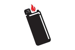 A black lighter with a red flame on it vector