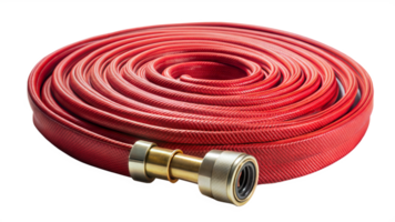 Red fire hose coiled isolated on transparent background png