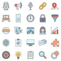 SEO or Search Engine Optimization icons set, Included icons as Bar Graph, Check Mark, People, Gear and more symbols collection, logo isolated illustration vector