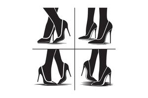 Four black and white images of high heels vector