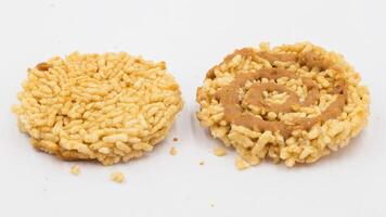 Stack of rice cracker, rice cracker with coconut palm sugar. photo