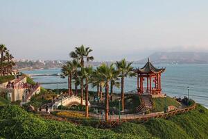 Scenic Coastal Park with Gazebo and Palm Trees in Lima photo