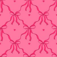 Seamless pattern with pink bows and hearts on a pink background. graphics. vector