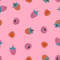 Seamless pattern with raspberries on a pink background. graphics. vector