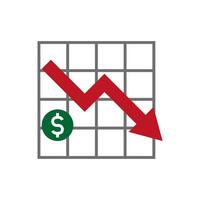 red arrow down chart analysis for stock market icon vector