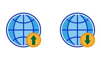 globe with arrow up and down icon set vector