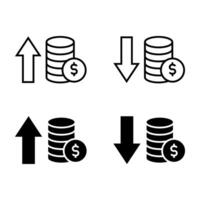 icon set of stack of money with arrow up and down vector