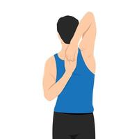 Man doing cow head pose back and shoulders stretching. vector