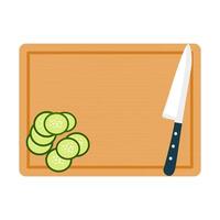 Sliced Cucumber on Cutting Board with Knife vector