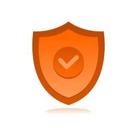 Orange Shield with a checkmark in the middle Protection icon concept. vector