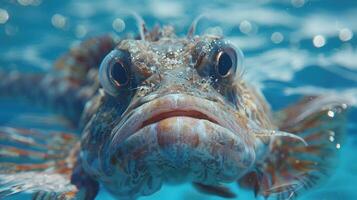 A close-up of a fish in the ocean, looking directly at the camera. photo