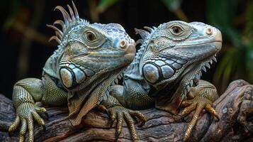 Two lizards with different patterns posing for the camera. photo