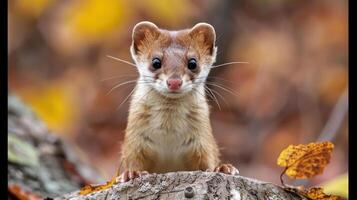 Squirrel perched on a rock in a fall-colored woodland. photo