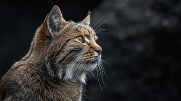 A close-up image of a mountain lion's face, showing its intense and focused expression. photo