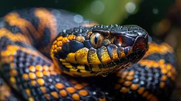 a colorful rattlesnake, known for its distinctive pattern and vivid colors. photo