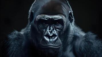 A close-up of a gorilla's face, with detailed expression and texture. photo