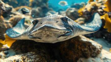 A close-up photograph of a pufferfish, showing its unique patterns and texture. photo