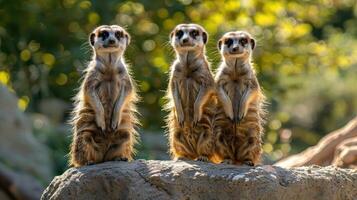 A captivating photo of two meerkats posing and interacting with each other,