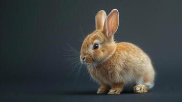 A bunny with fluffy fur and large ears looking directly at the camera, photo