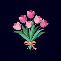 a bouquet of pink tulips on a black background vector