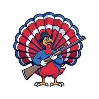turkey american patriot gun hunter mascot illustration by vector