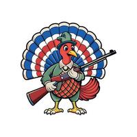 turkey hunter with rifle standing on isolated background done in cartoon style vector
