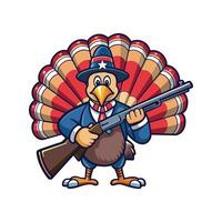 a cartoon turkey with a gun and hat vector