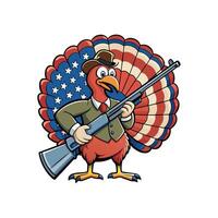american turkey mascot with rifle illustration vector