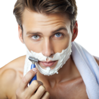 Man shaving with foam isolated on transparent background png
