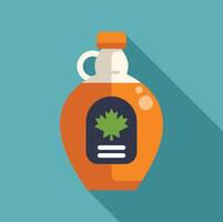 Glass jug of maple syrup with label featuring maple leaf design vector