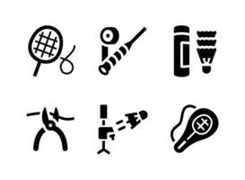 Simple Set of Badminton Related Solid Icons. Contains Icons as Racket, Grip Tape, Shuttlecocks and more. vector