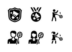 Simple Set of Badminton Related Solid Icons. Contains Icons as Badge, Medal, Badminton Player and more. vector